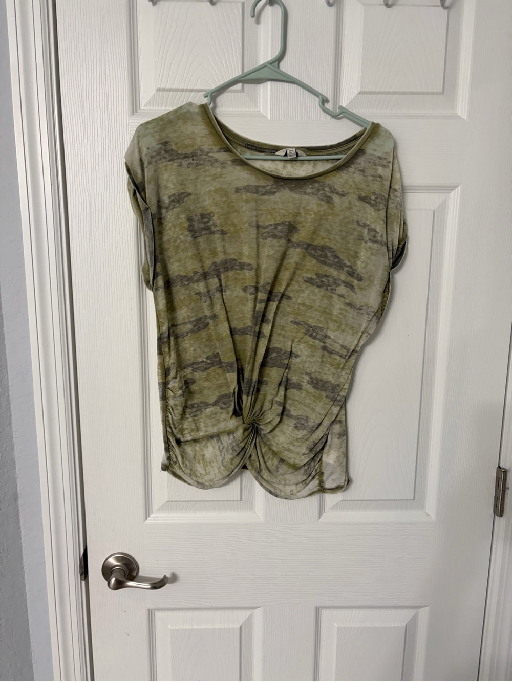 Lucky Brand Olive Green Short Sleeve Knot-Front Top